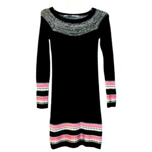 Athleta Sweater Dress Knit  XXS Black Pink Green Gray Fair Isle Nordic Holiday